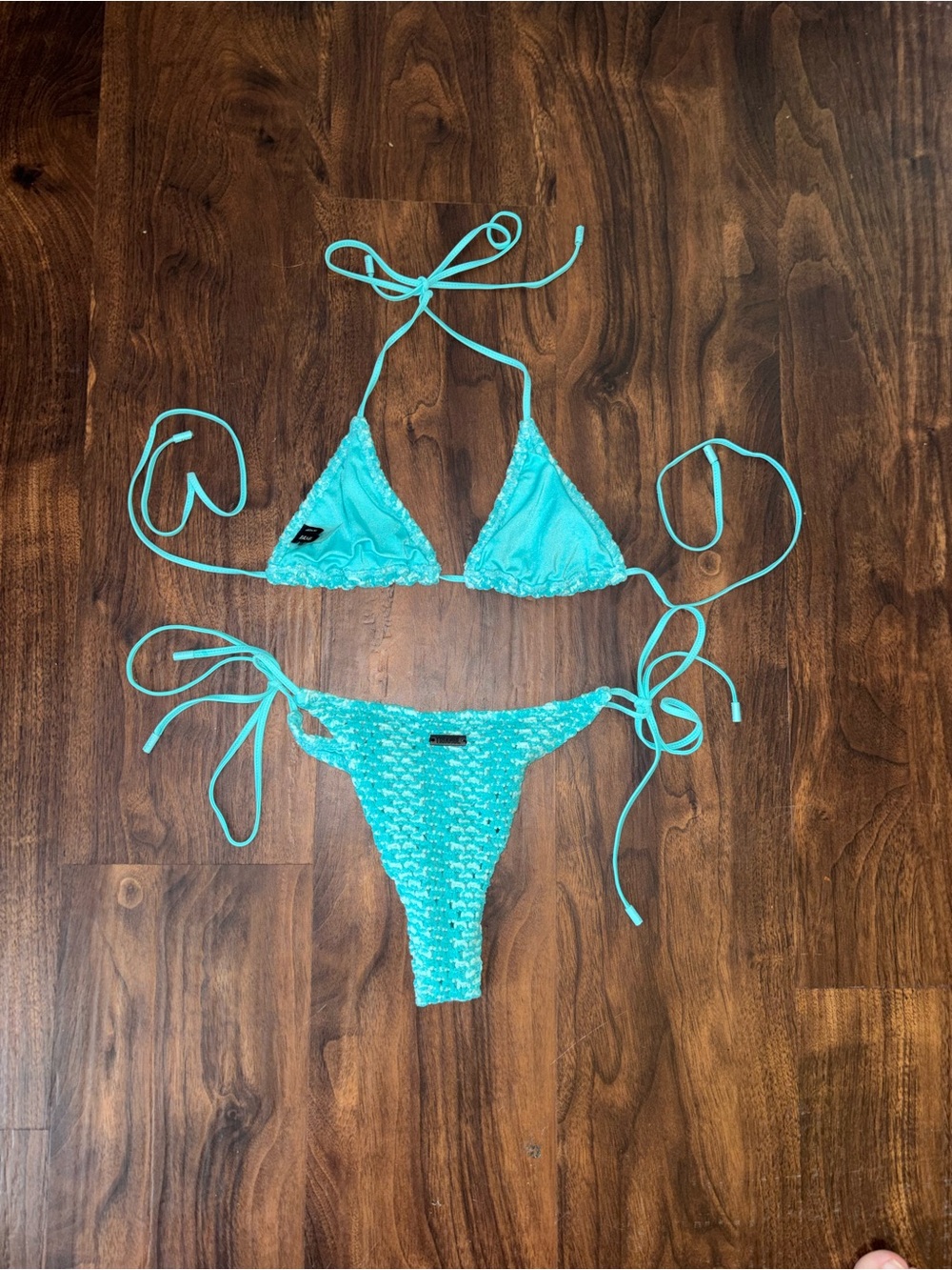 triangl swimwear Turquoise Crochet Tie-Side Bikini - Picture 7 of 9